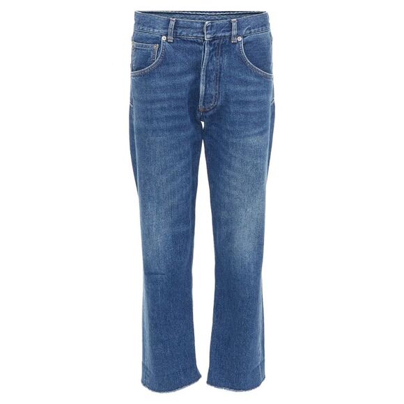Christian Dior blue washed darted pockets frayed hem wide cropped jeans
